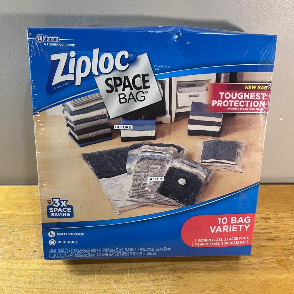 Ziploc Space Bag 10 Bag Variety Pack Vacuum & Travel Compression Bags NEW